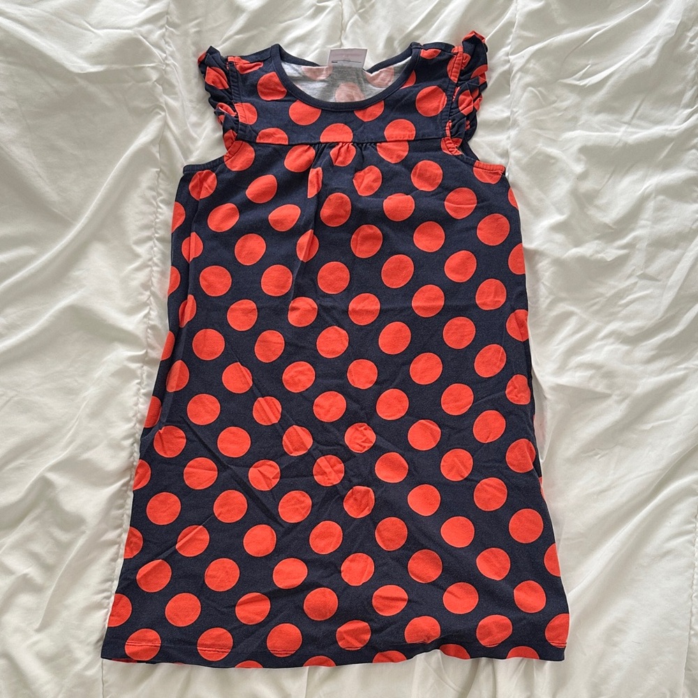 Hanna Andersson Navy and Orange Polka Dot Dress